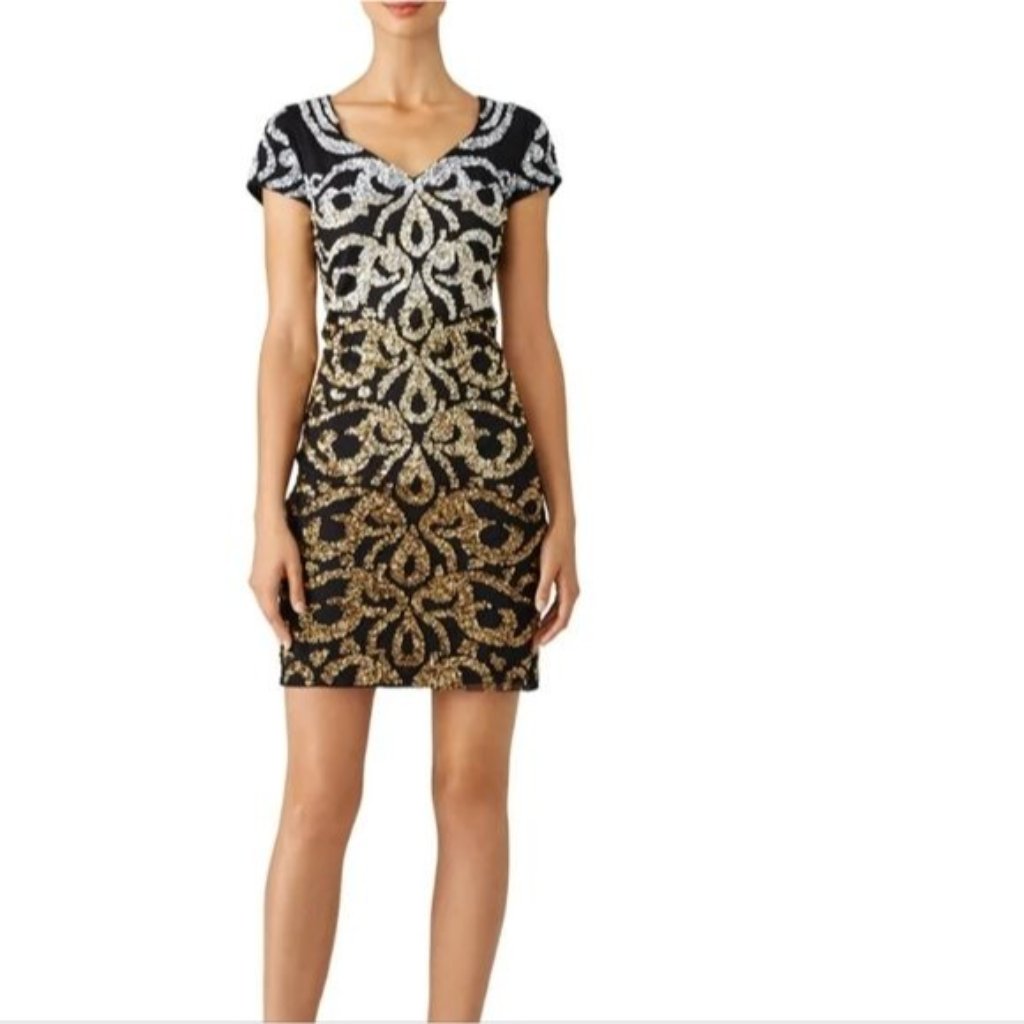 Vie La V Metallic Nile Shift Dress Size 2 Women's Sequined Party Event